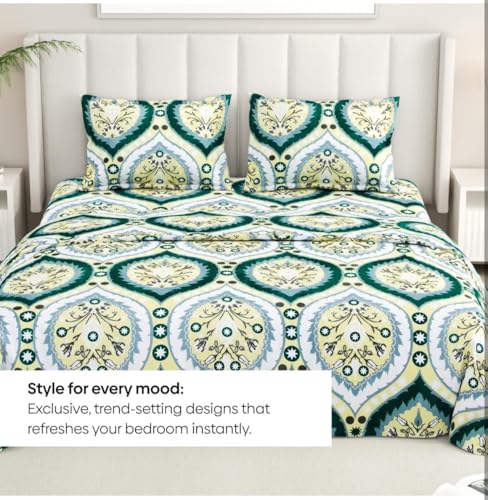 Image of 250 TC Glace-Cotton All Around Elastic Fitted Bedsheet, Elastic Fitted Bedsheet King Size Bedsheet for Double Bed with 2 Pillow Covers, Size - 72 x 78 x 8 Inch Color White