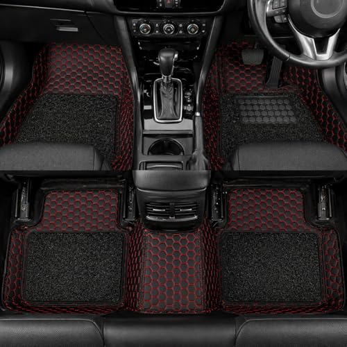 Image of Premium Universal 7D Car Floor Mat Compatible with Hyundai Xcent | Waterproof | Anti-Slip | Luxury Premium Leather Car Mat | Full Coverage | All Weather | Car Foot Mats - (Black Red)