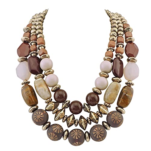 Bocar 3 Layer Chunky Statement Beaded Necklace Fashion Multi Layer Women Collar Necklace (Nk-10625-Brown) #TOP7