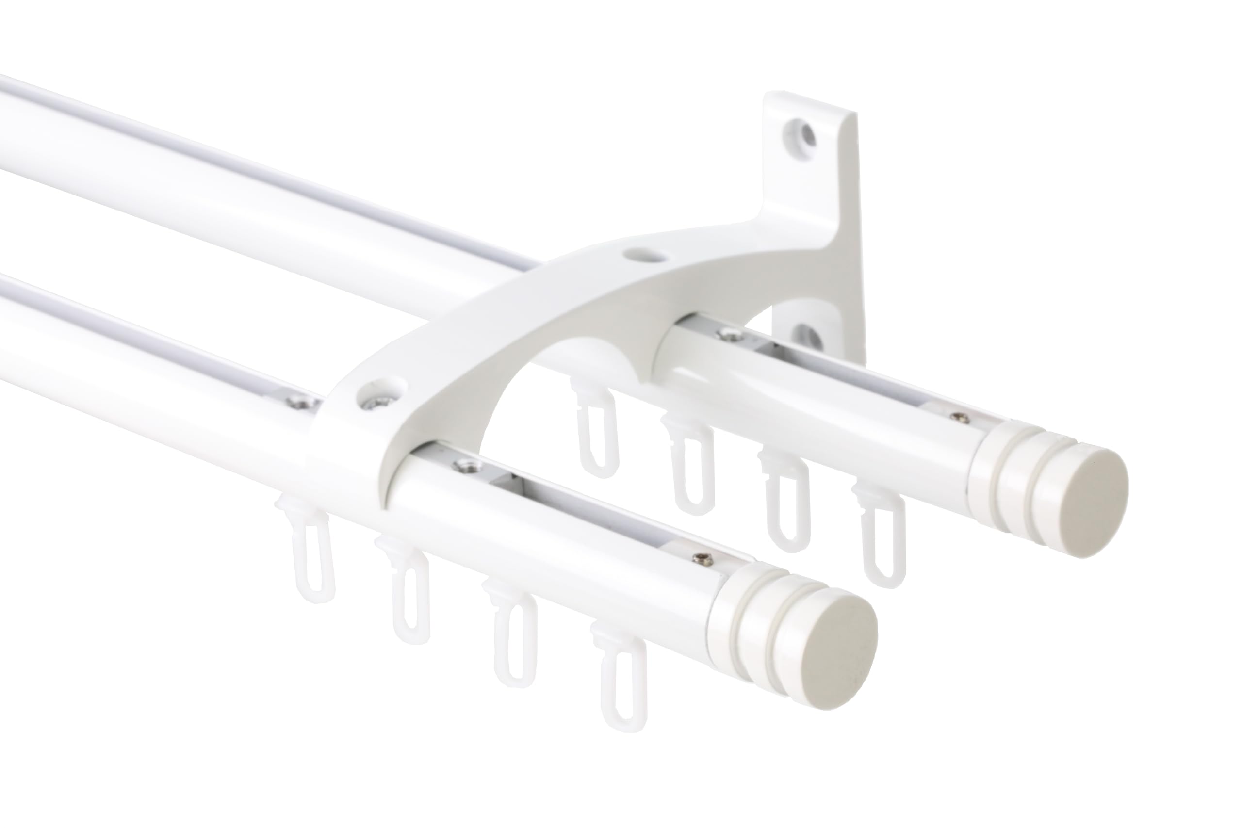 DécoProfi Gardinenstange Innenlauf 2-läufig Set Ø 20 mm Weiß I Länge: 600cm Aluminium für Wandmontage I Als Gardinenschiene & Vorhangstange geeignet