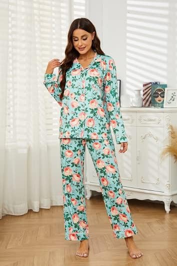 LYCY Womens Pajama Sets Floral Print, Long Sleeve Button Down Pajamas Set for Women Soft Sleepwear Pjs 2 piece Loungewear - Image 2
