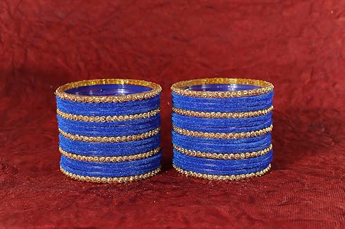 Image of NMII Premium Glass & Golden Beads Velvet Bangle Set For Women and Girls | Velvet Chudi | Traditional Chudi Set | Designer Girl's Bangles Bracelet | Wedding, Party, Festive, Daily- Set of 34