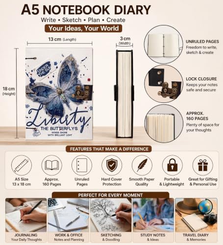 Image of Liberty Diary Notebook 7x5 Inch 160 Pages Unruled Journal for Writing