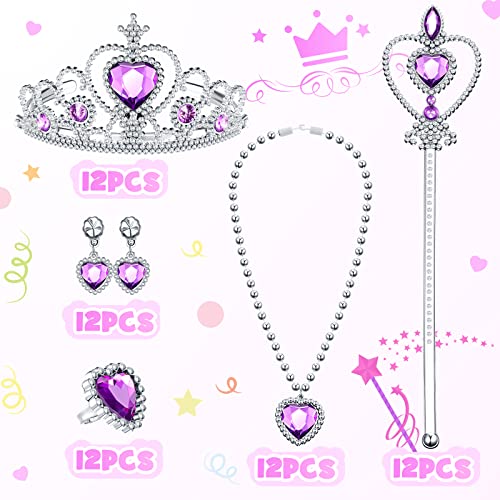 Chunyin 12 Princess Jewelry Toys Princess Pretend Play Set Party Favors Costume Jewelry For Girls Dress Up Party Favors, Crown Wand Ring Earring Necklace, 4 Colors #TOP2