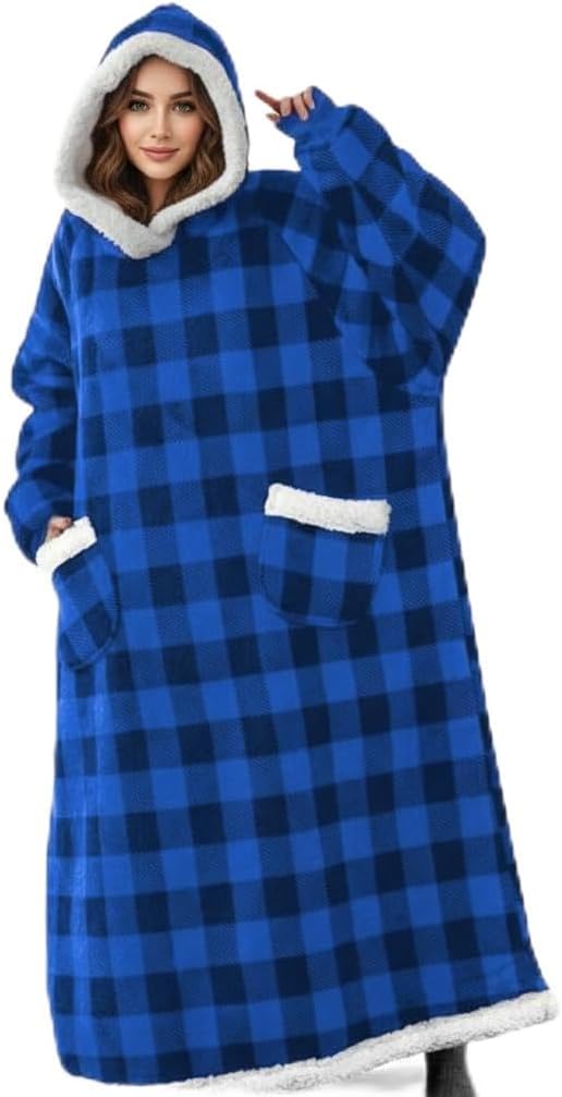 5FT Oversized Wearable Blanket Hoodie Flannel Sherpa Fleece Warm Cozy Christmas Wrap Throw Gifts for Adult