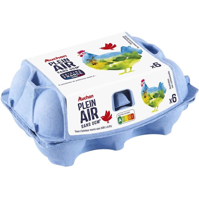 Oeufs de poules élevées en plein air sans OGM,6 oeufs