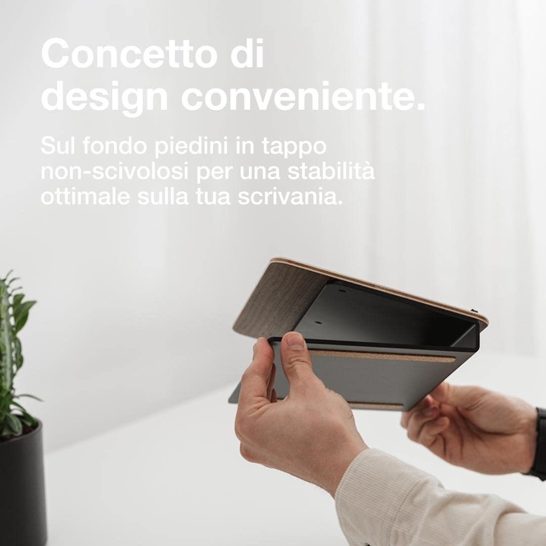 Woodcessories - Supporto pc portatile legno, Compatibile con 10''-16'', Supporto laptop, universale ed ergonomico in legno (Noce)