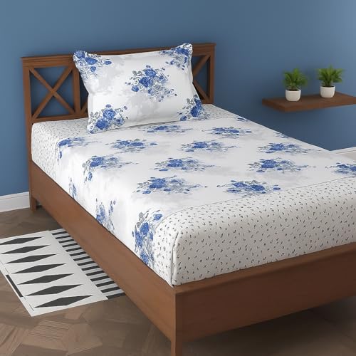 Image of DECORUM Glace Cotton Single Bedsheet with 1 Pillow Cover | Soft, Durable, Lightweight & Skin-Friendly Fabric| Suitable for Single /Diwan Bed Size