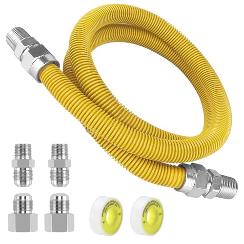 48' Gas Dryer Hose Kit,Stainless Steel Stove Gas Line with Connector 1/2' MIP 1/2'FIP 3/4'MIP Fitting,5/8' OD(1/2' ID) Gas Connector Kit for Stove,Gas Stove, Dryer,Water Heater-by MIFLUS