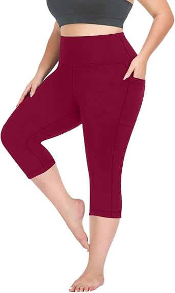 Capri Leggings for Women Plus Size Stretch Summer Spring Yoga Pants Workout Gym Compression Leggings with Pockets