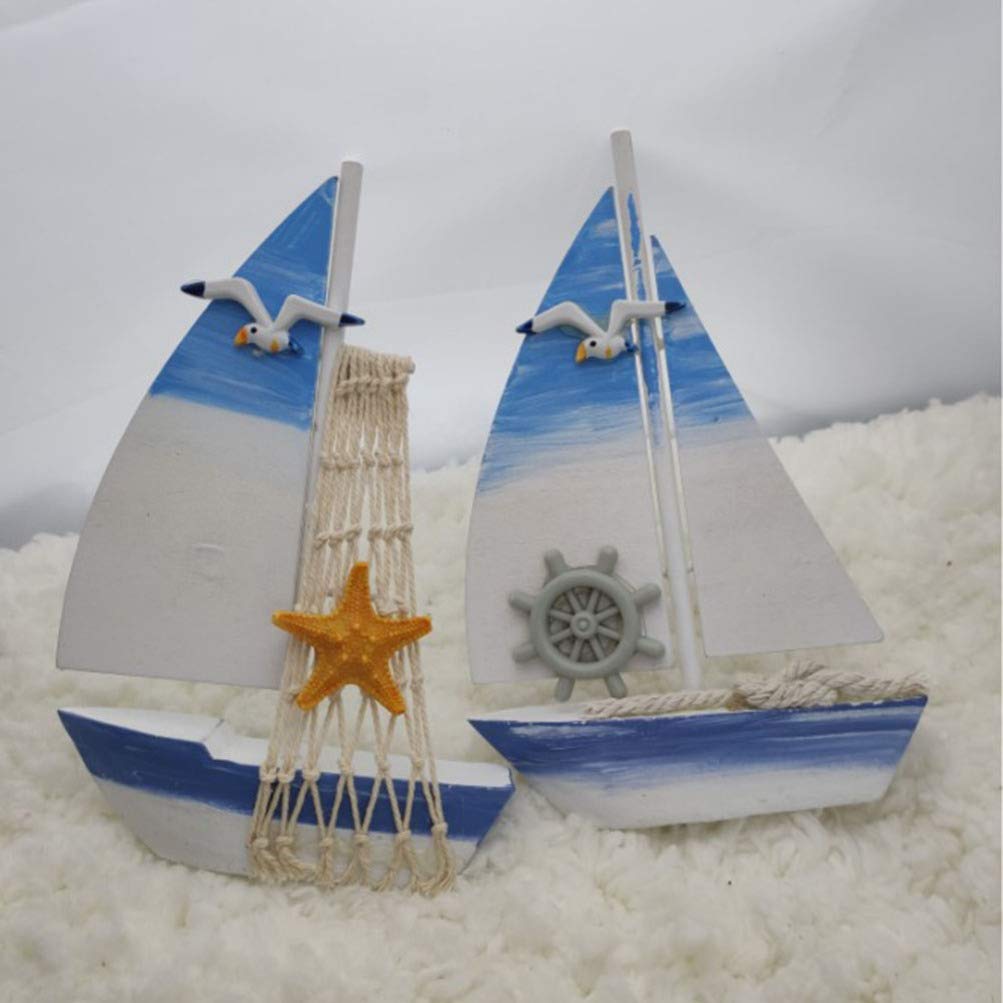 4er Set Holz-Segelboot Deko – Mediterrane Schiffs-Modelle Mit Muscheln Für Wohnzimmer & Büro