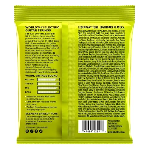 Ernie Ball Regular Slinky klassische Rock‘n‘Roll-E-Gitarrensaiten, reine Nickelwicklung, Stärke 10–46