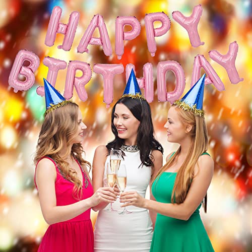 Happy Birthday Balloon Banner Party 16 Inch 3D Aluminum Foil Inflatable Letter Kit Set Banner Balloons Birthday Party Decorations Supplies Party (Pink) #TOP3