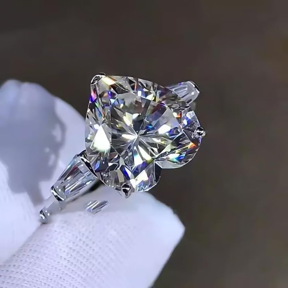 REAL-GEMS 5.10 Ct Heart Cut Off White Treated Diamond Solitaire Ring 925 Sterling Silver Certified Silver Rings for Women