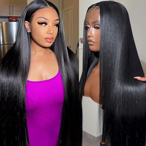 ulovmly 5x5 HD Lace Closure Wigs Human Hair Straight Glueless Wigs Human Hair Pre Plucked 12A Bone Straight Human Hair Wig For Black Women 180 Density Natural Color 26 Inch