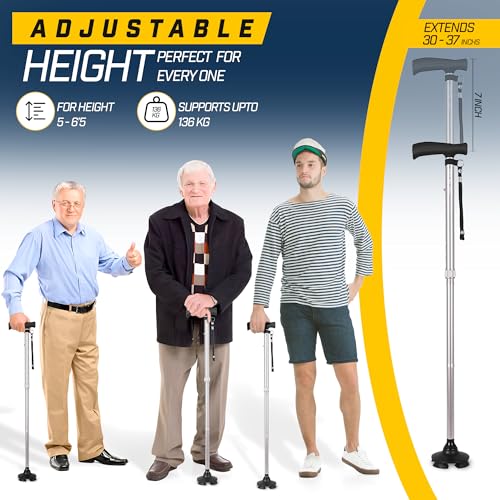Image of ZELECKS Walking Cane for Women & Men - Self Standing Adjustable Folding Cane with T Handle and 360 Pivot Base - Lightweight Foldable Walking Stick for Seniors - Collapsible Cane for Walking