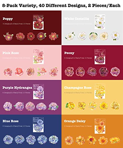 image for Knaid 80 Pieces Large Size Flower Stickers with Gold Holographic Outli