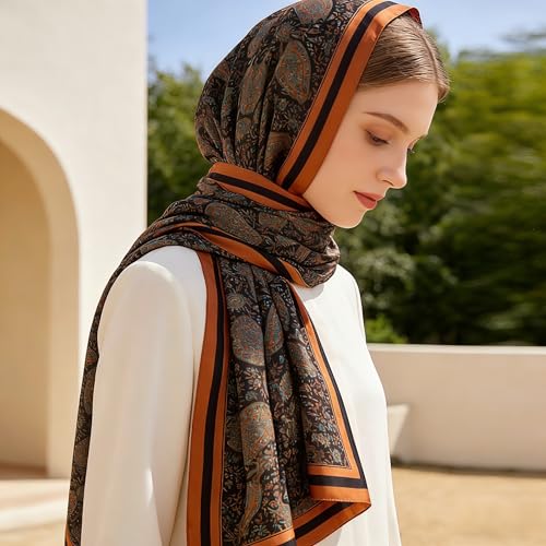 Image of ZDMHSH Fashion Scarves Scarf 100% Silk Feeling Scarf Silk Like Scarves Long Lightweight Sunscreen Shawls for Women