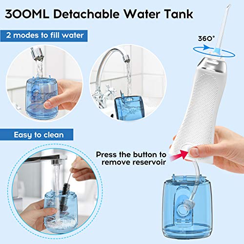 Water Flosser for Teeth, Professional Dental Oral Irrigator with 300ML Water Tank, 5 Mode and 6 Jet Tips, Cordless Portable and Rechargeable Waterproof Water Flossers for Home and Travel