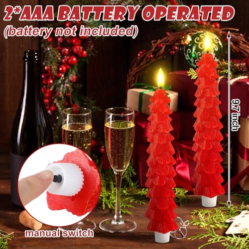 Image of Funtery 6 Pcs LED Christmas Tree Flameless Taper Candles Real Wax Battery Operated Candlestick Lights with 3D Flame and Remote Timer Window Fireplace(Red,Christmas Tree)