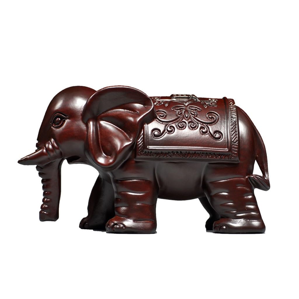 ATREDESES Office Decor Wooden Carving Elephant Ornament Solid Wood Entryway Living Room TV Cabinet Decorative Crafts Home Decor(7.87in)
