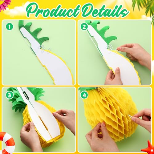 Image of Blulu 14 Inch Pineapple Honeycomb Centerpieces Tissue Paper Pineapple Table Hanging Decorations for Tropical Luau Hawaiian Jungle Party Supplies Favor(20 Pcs)