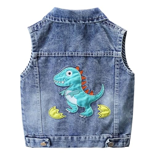 L SERVER Chaleco para niños Chaleco vaquero chaleco vaquero de algodón de dibujos animados chaqueta sin mangas chaleco sin mangas para primavera y otoño, Mezclilla Azul, 86 cm
