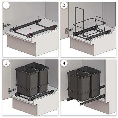 LM 62/2 Einbau Mülleimer ausziehbar mit 2x10L Abfalleimer Korbauszug Anthrazit 25,8x41,4x39,5 cm - anthrazitfarbenes Duo Mülltrennsystem für die Küche Unterschrank – Bild 8