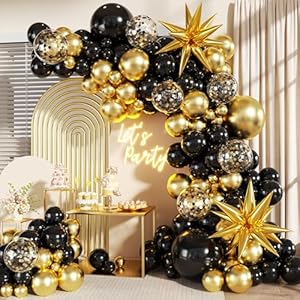 Black and Gold Balloon Garland Arch...