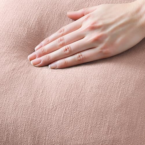 Image of MIULEE Valentines Decorative Throw Pillow Covers Neutral Linen Fringe Throw Pillows Set of 2 Pink Boho Farmhouse Cushion Covers with Tassels for Couch Sofa Bed Living Room Spring Decor 20x20 Inch