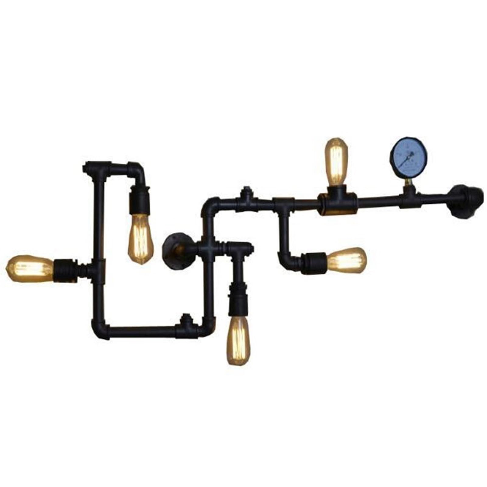 OZBMA Creative Wrought Iron Water Pipe Decoration Wall Sconce Retro Metal Lantern for Bedroom Bedside Lamp Bar Restaurant Light(Brass) (Black)