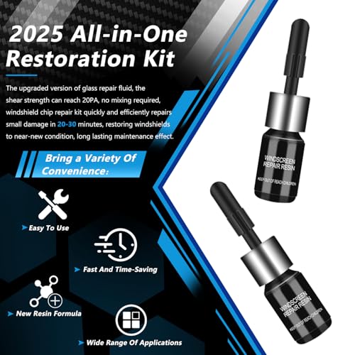 Brennenstuhl Windshield Repair Kit, Car Windshield Crack Repair Kit, 2 Bottles Windshield Chip Repair Kit Quick Fix for Rock Chip Repair Kit Windshield Chips, Cracks, Star-Shaped Crack (Blue)