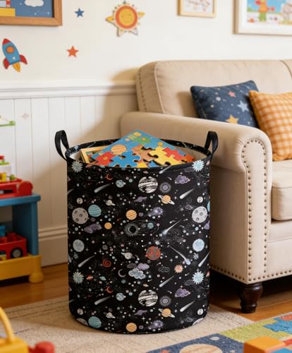 Image of Moon and Stars Laundry hamper Baby Laundry Hamper Collapsible Canvas Waterproof Storage Bin for Kids Clothes Organizer Basket Clothes hamper Star Room Decor(Moon)