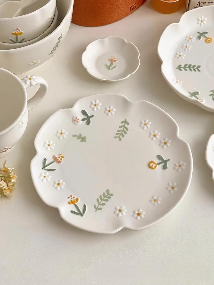 4 Pack 6 inch Cute Ceramic Appetizer Plates for Snack,Fruit,Cake,Sushi