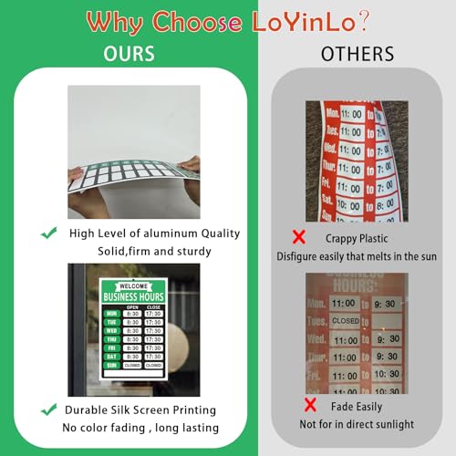 Business Hours Sign,Opening Hour Sign Kit,Changeable Store Hours Sign,Hours Signs for Business,Open Sign with Hours,Office Door Signs for Any Business,Store or Office(Green,8”x 12”-Aluminum)