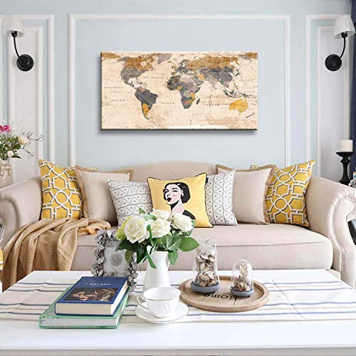 Jlxart World Map Poster For Wall Vintage Canvas Prints Photos Nautical Map Decor Modern Framed Wall Art Of The World Map Wall Decor For Office Living Room Bedroom Travel Memory Home Decor Artwork #TOP1