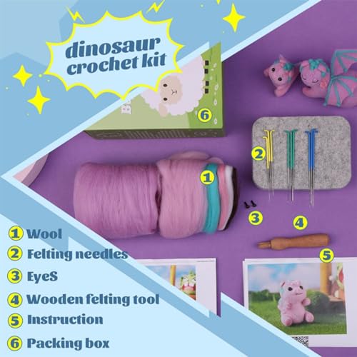 Image of Needle Felting Kit - DIY Dragon Plush Toy Making Supplies, 2 Sizes with Tools & Wool (Beginner-Friendly Craft Kit)