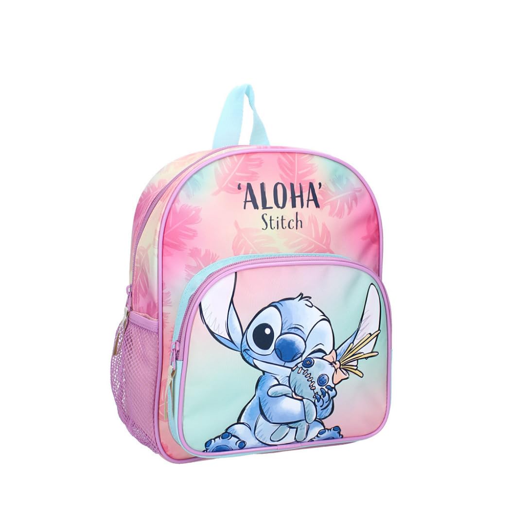 mybagstory - Plecak dziewczęcy Stitch - różowy - dla dzieci - szkoła - przedszkole - żłobek - tornister dziewczęcy - rozmiar 29 cm - regulowane ramiączka - pomysł na prezent, Ścieg - różowy, Enfant