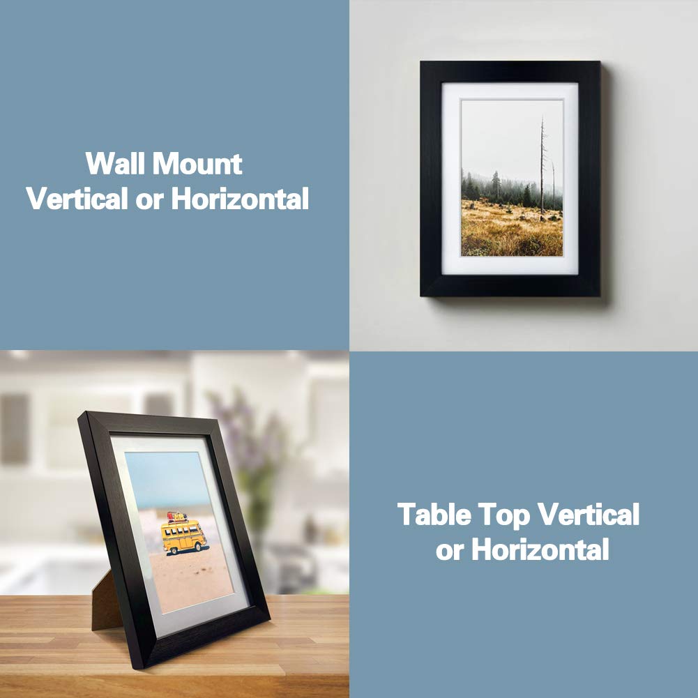 4x6 Picture Frame Set of 6, Matted to Display Photos 4x6 with Mat or 5x7 Without Mat for Wall and Tabletop, Black