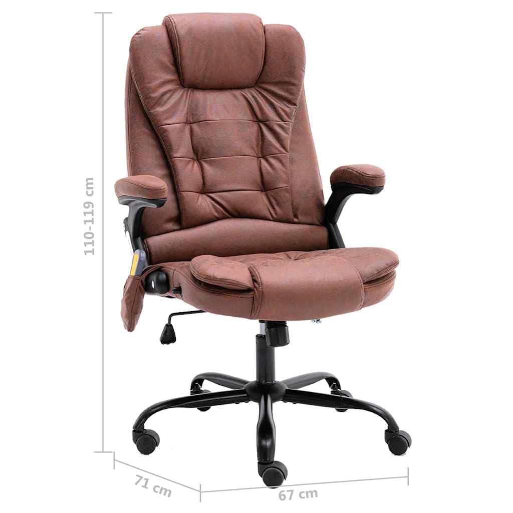 Sedia da ufficio con funzione massaggiante e funzione riscaldante, marrone chiaro, effetto camoscio, ergonomica, regolabile in altezza, con ruote, sedia girevole per ufficio in casa e studio