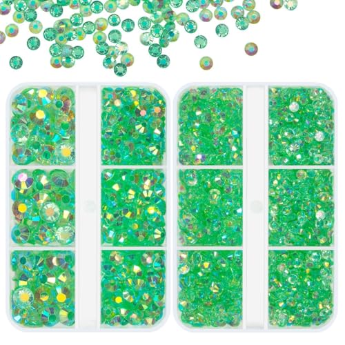 qiipii Transparent Fresh Green AB Resin Rhinestones for Crafting Clear Peridot Flatback Jelly Stones 3mm 4mm 5mm 6mm Light Green Diamonds Crystals Gems Charms for Face Eyes Makeup Tumblers DIY Crafts