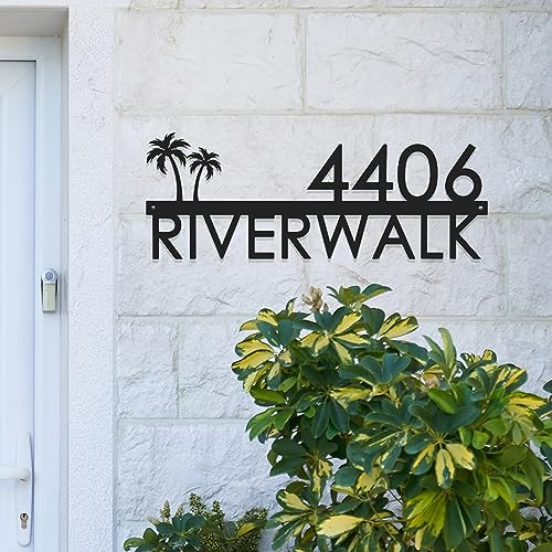 Modern Outdoor House Numbers (15 Inch) - Palm Tree Themed Customizable Handing Address Plaques House...
