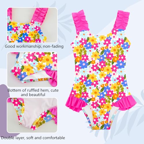 Image of XiaoMoSha Girls One Piece Swimsuit Ruffled Straps Bathing Suits Summer Swim Suit Quick Dry Beach Swimwear for Kids 3-10 Years