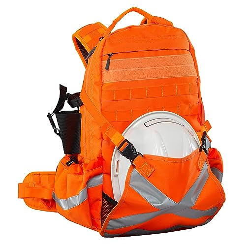 Caribee Mineral King Hi Vis Backpack - Orange Reflective Backpack with Adjustable Hard Hat Holder Bottle Holders and Hydration Resevoir Compartment
