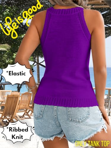 Image of ChiaoLezhee Women's Summer Knit Tank Tops, Racerback High Neck Lightweight Sweater Vest, Dressy Casual Outfits