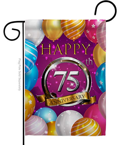 Breeze Decor Happy 75th Anniversary Garden Flag Celebration Couple Married Wedding Occasion Party Valentines House Decoration Banner Small Yard Gift Double-Sided, Made in USA