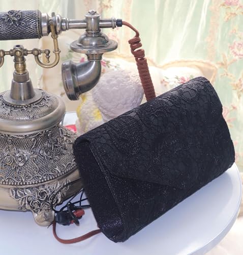 Image of Women Lace Evening Clutch Purse Floral Envelope Handbag Elegant Prom Wedding Party Bag