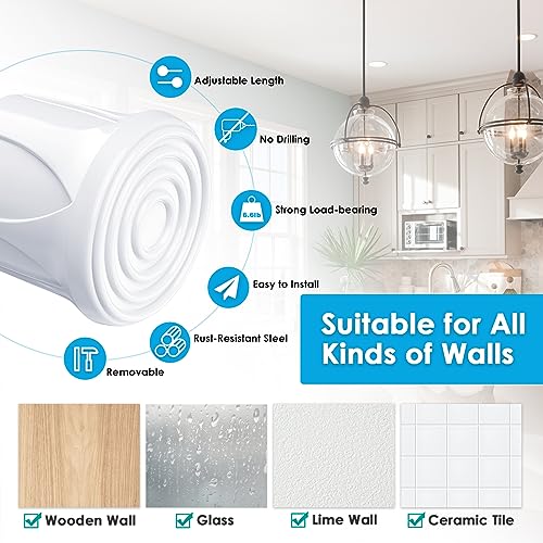 Image of MEXAU White Tension Curtain Rod 16 - 28 inch Spring Tension Rod Curtain Rod Adjustable Spring Rod Extendable Tension Rod for Kitchen, Bathroom, Window, Closet. | Adjustable Curtain Rods No Dilling Extendable Spring Tension Rod Short Curtain Rod for Windows, Kitchen, Bookshelf, Closet