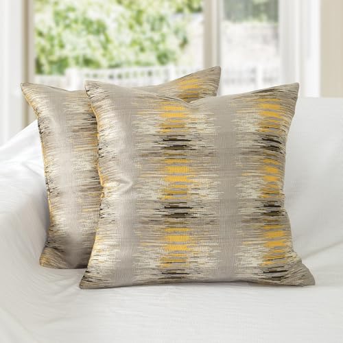 DOLLMEXX Jacquard Pillowcases 2 Piece Striped Jacquard Scandinavian Textured Decorative Throw Pillows Sofa 18"×18" Yellow