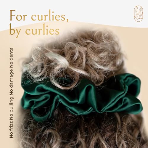 Image of Silk Scrunchies for Women Ponytail Holders - Oversized Mulberry Silk Scrunchie - Extra Large No Damage Hair Tie for Curly, Thick, and Thin - Hair Accessories for Women - Emerald, XL By Curlfriend